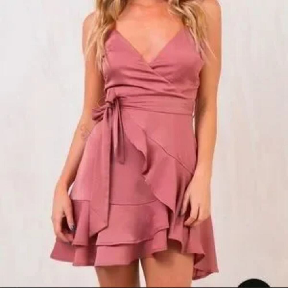 HELLOMOLLY Ruffled V-neck Faux Wrap Mini Dressβ